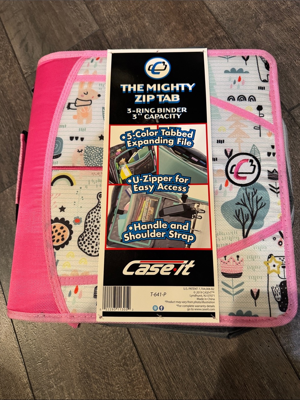 Case It The Mighty Zip Tab 3 inch 3-Ring Zipper Binder Pink Animals Pattern NWT